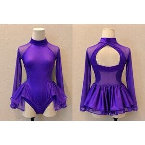 Balera Leotard Purple Skirted Girls IC Long Sleeve Mesh Dance Costume Lyrical